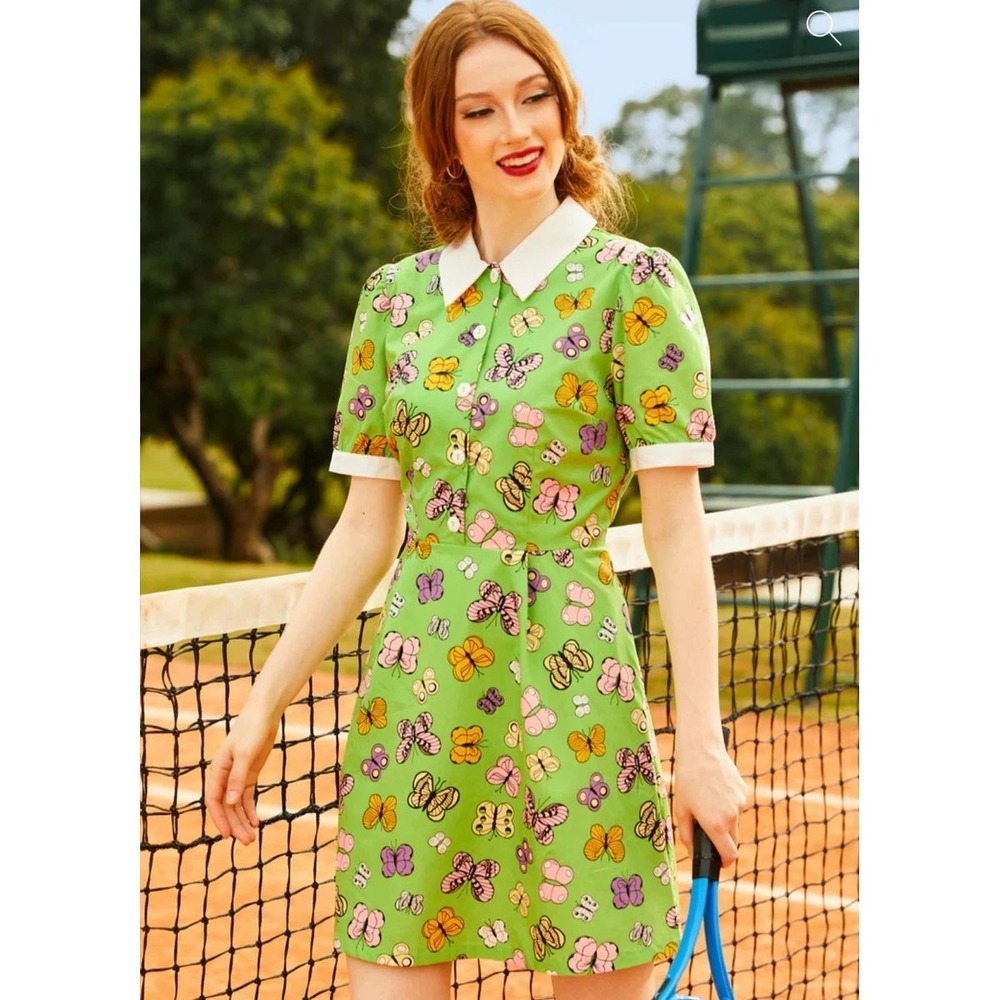 ModCloth Green Butterfly Shirtdress Sz 20W Cotton Cottagecore NWT Whimsical